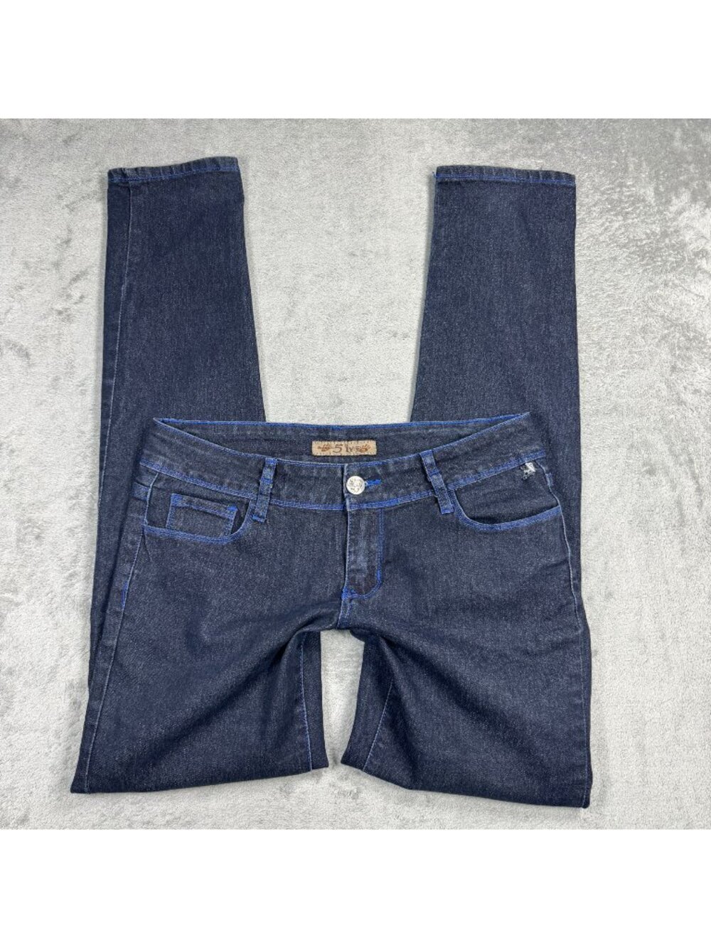 Y2K Give Me 5ive Low Rise Skinny Jeans Blue Stitching Womens 9 Dark Wash Denim